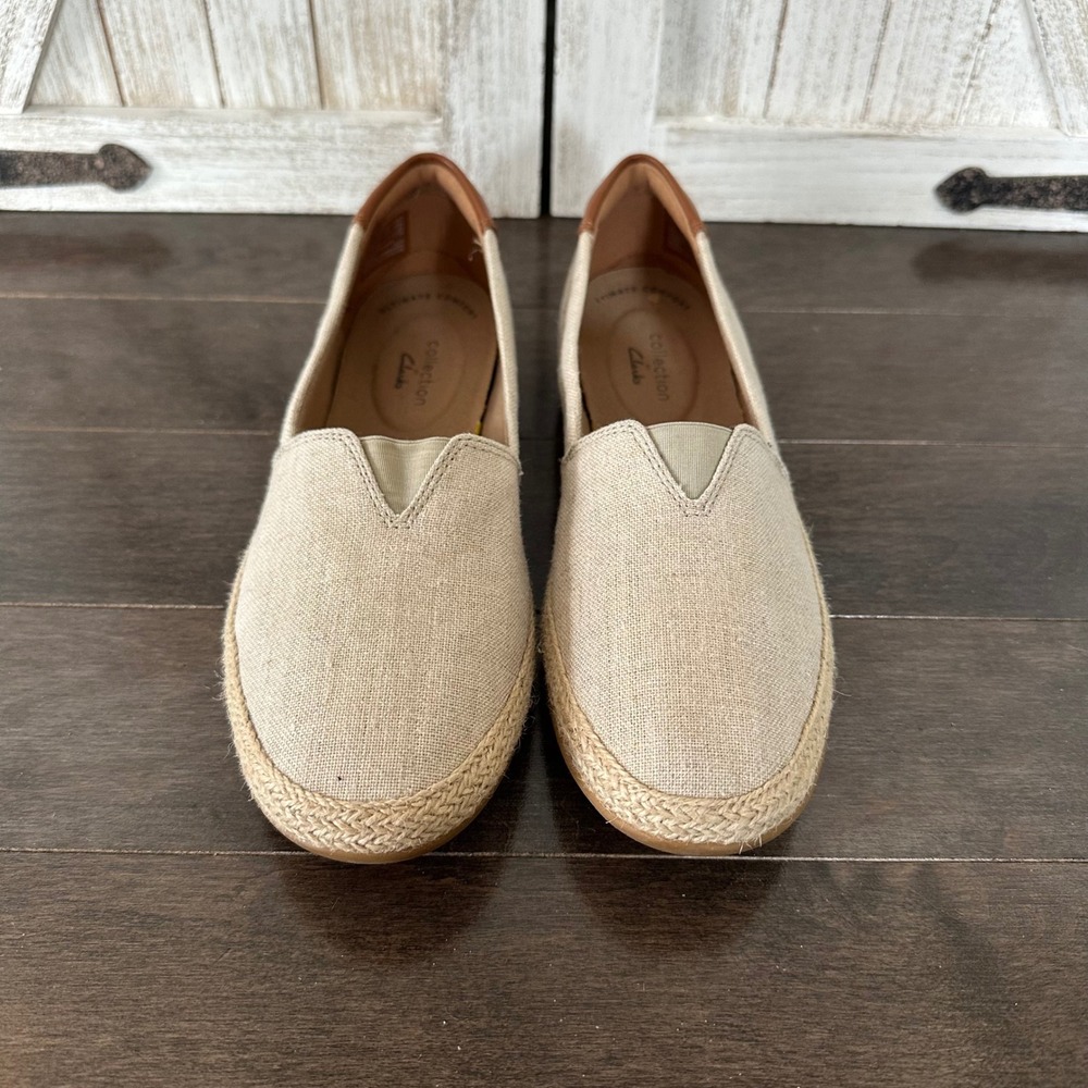 Clarks Collection Womens Canvas Espadrille Loafer Slip On Shimmer Nautical Tan 7